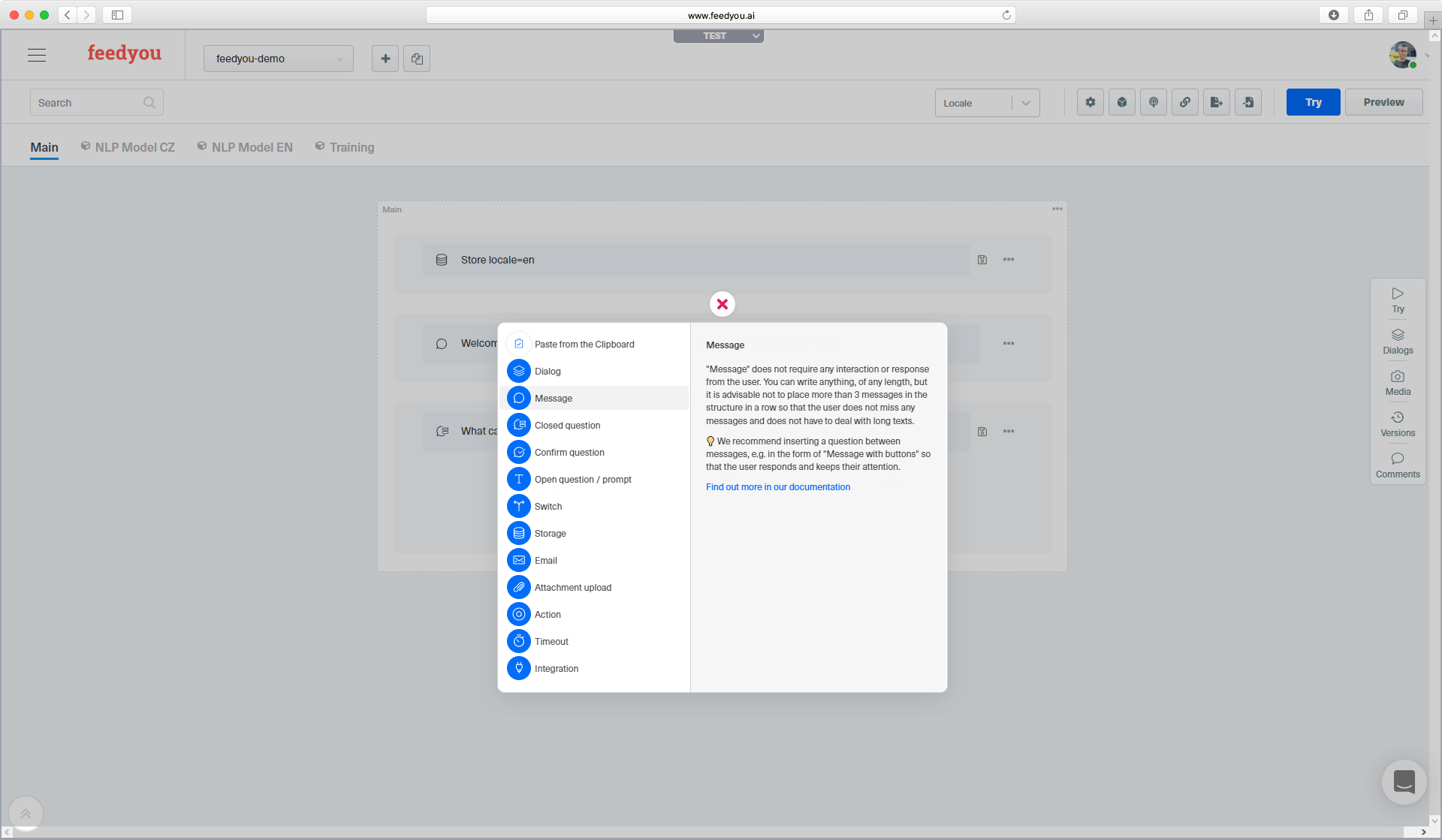 screenshot of Feedyou Platform